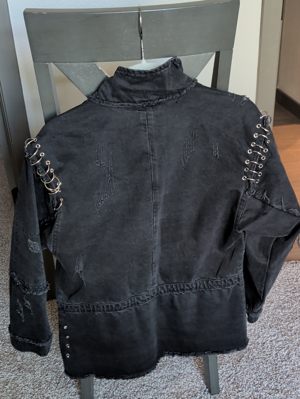 Women's Black %100 cotton Stylish Jacket With Metal Rings Size S - Picture 3 of 13